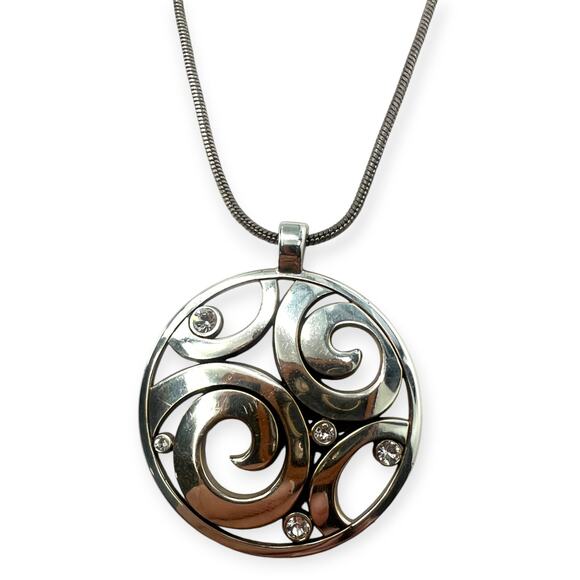 BRIGHTON JN1492 LONDON GROOVE NECKLACE  Pendant Swarovskl Silver Scroll - Picture 3 of 5